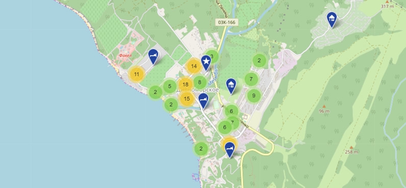 Выбор жилья в Дивноморске на карте: